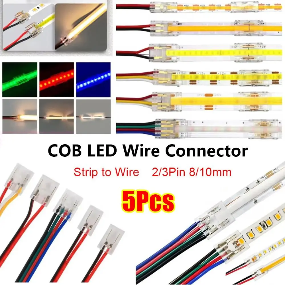 

5Pcs/Set 2/3 Pin COB LED Wire Connector 8/10mm Strip to Wire Pin Connector Single Head Mini Buckle LED Strip Connectors