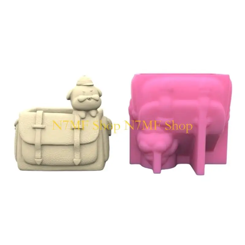 

N7MF Mini Garden Statues Backpack Dog Flower Pot Mold Unique Pen Holder Resin Molds