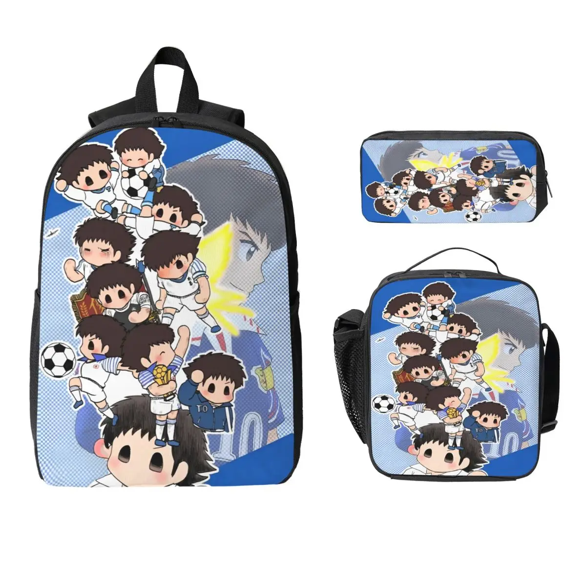 

3 шт., школьные сумки «Капитан Цубаса», набор для девочек и мальчиков, сумки для ручек, наборы рюкзаков с коробкой для завтрака для учащихся начальной школы, рюкзак