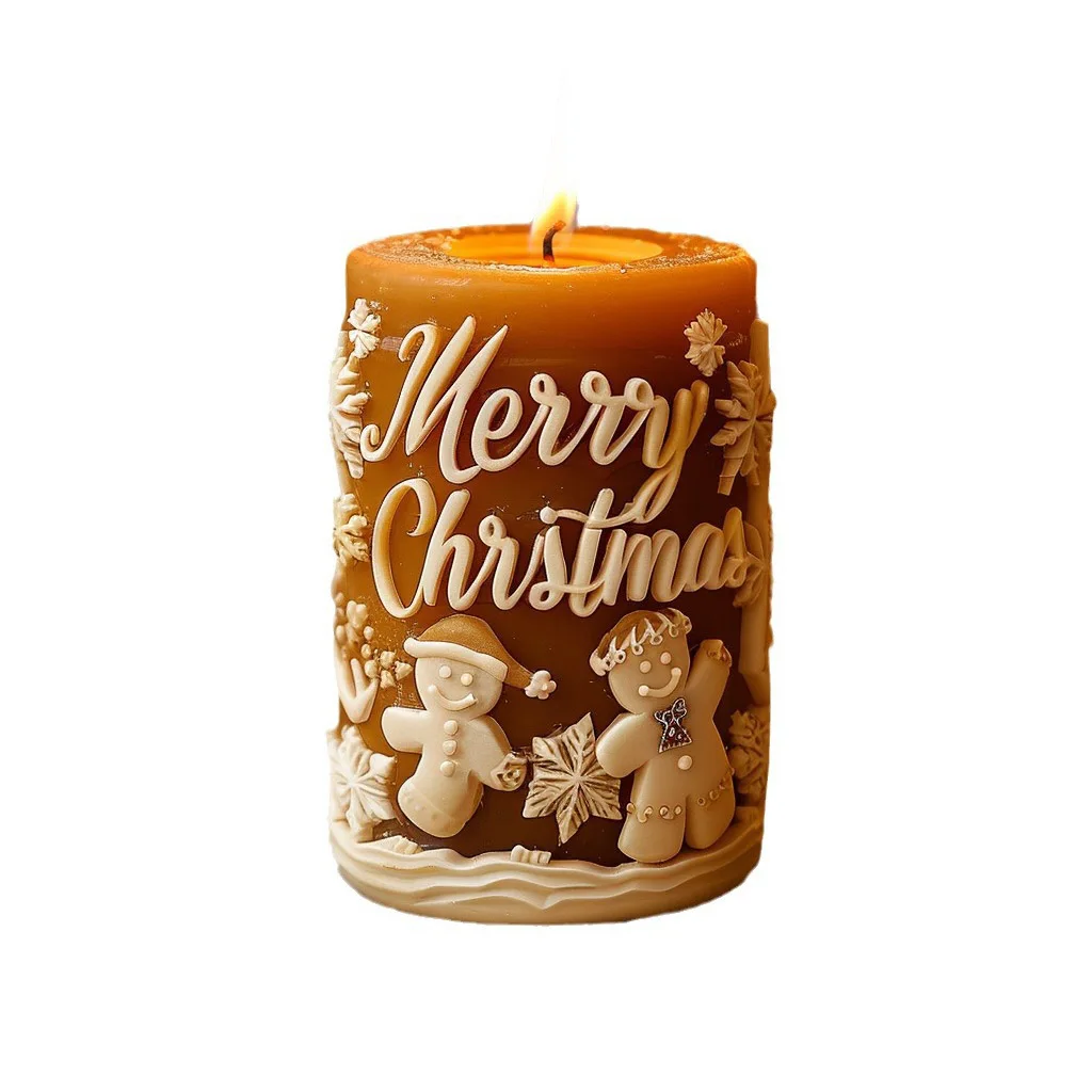 Snowman Snowflakes Pattern Cylinderical Candle Silicone Mold Merry Christmas Phrases Pillar Candle Plaster Mould X-mas Gifts