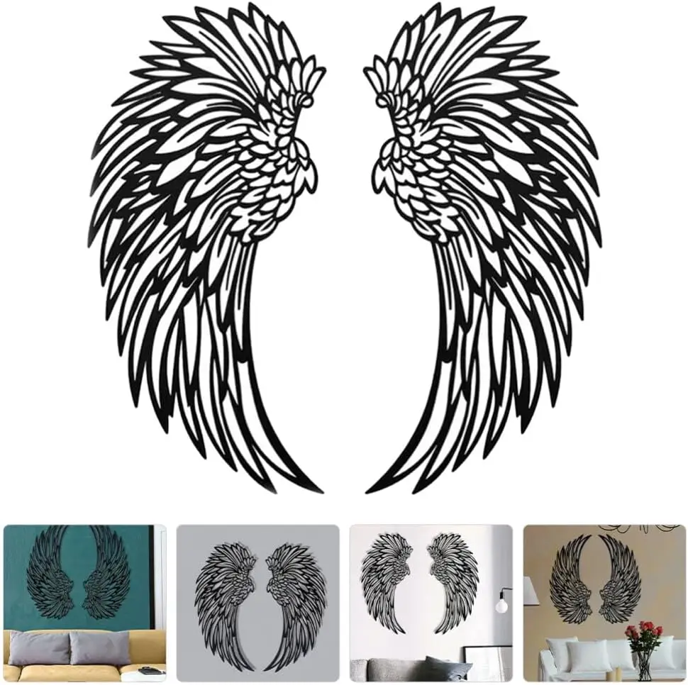 

1 Pair Angel Wings Decorative Ornaments - Metal Feather Wings for Wall Hanging Decor, Party Photography Backgrounds