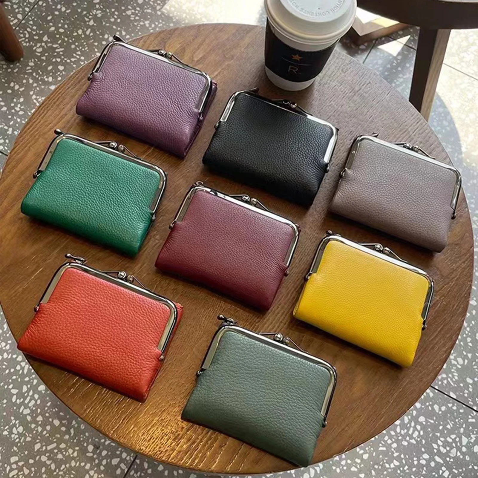 

Genuine Cow Leather New Fashion Card Holder Trendy Folding Simple Women's Wallet cow Leather Ins Girl Folding Short Coin Purse