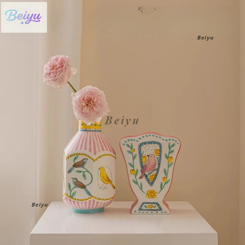 

Nightingale и роза, двухсторонняя керамическая ваза с ручной росписью, орнамент, цветочная композиция для гостиной, Цзиндэчжэнь, французский
