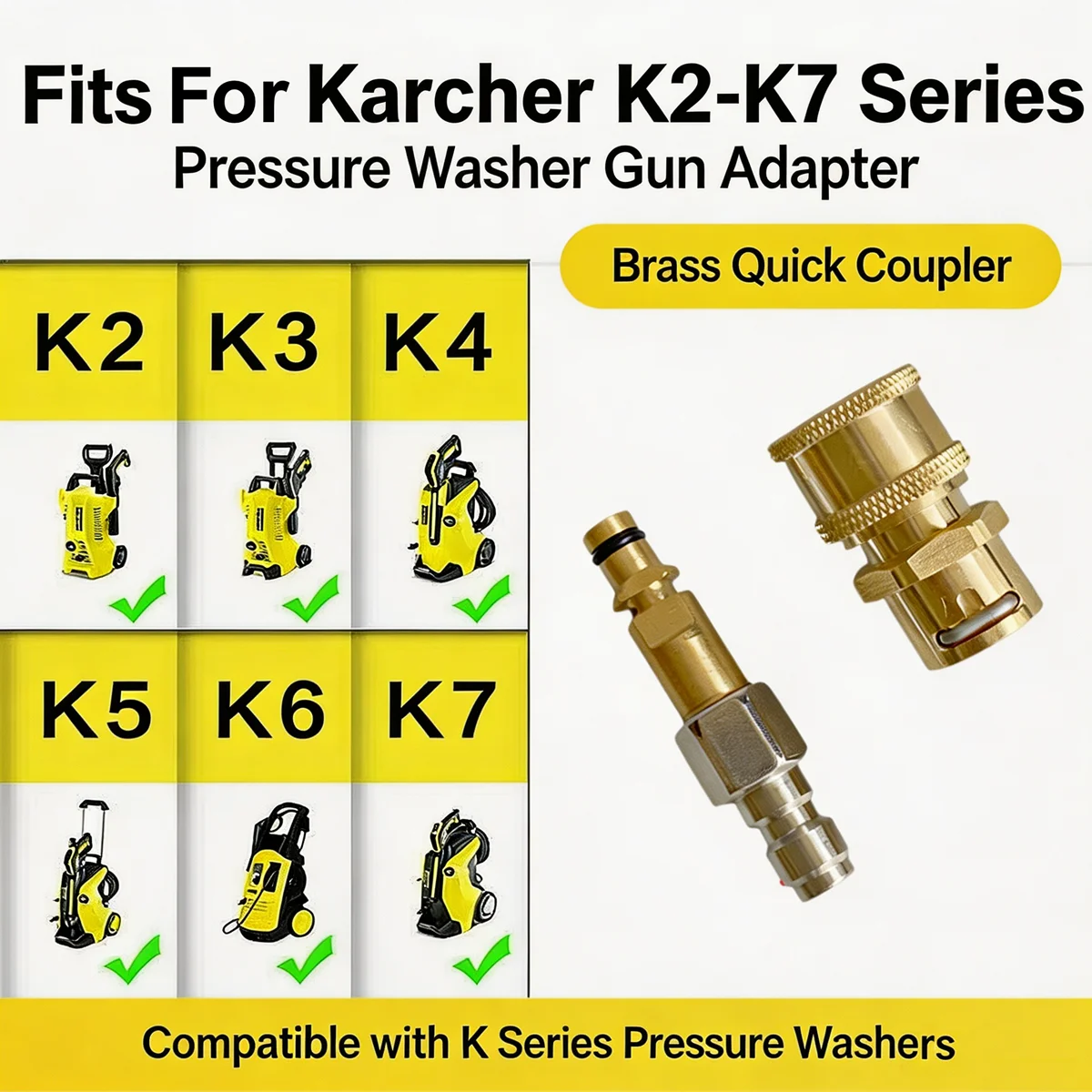 1/4-Zoll-Schnellkupplungs-Düsenadapter, Druckwaschpistolen-Verbinder, zum Anschluss von Schlauch und Waschgerät, kompatibel mit Karcher K2-K7-Serie – Detail 3