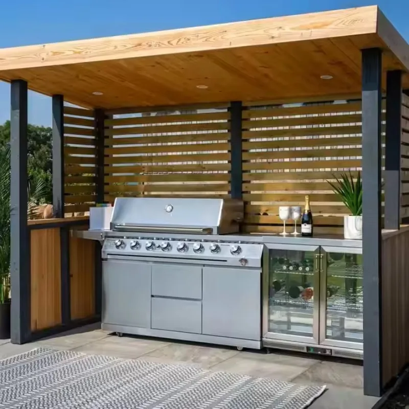 Waterproof Fireproof Zero Formaldehyde Stainless Steel Modular Outdoor Kitchen Cabinets with Sink Faucet Hinge BBQ Customized