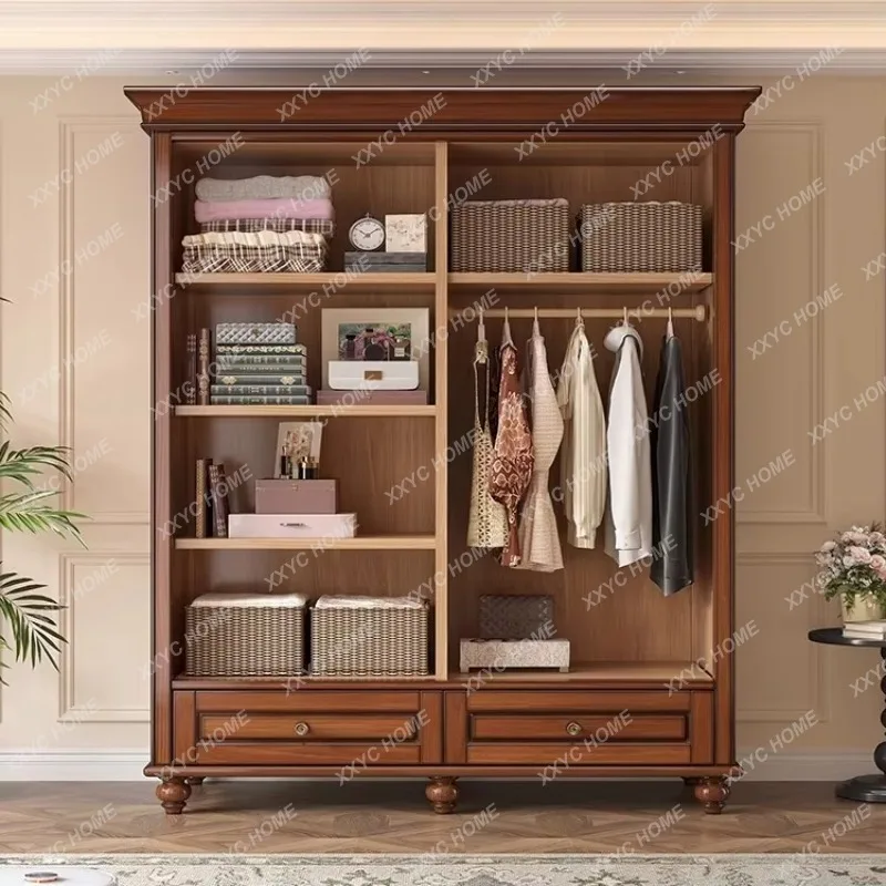 

Винтажный шкаф-купе из массива дерева для спальни, 1.5м, из красного дерева, для небольшой квартиры, большой вместительный шкаф для хранения