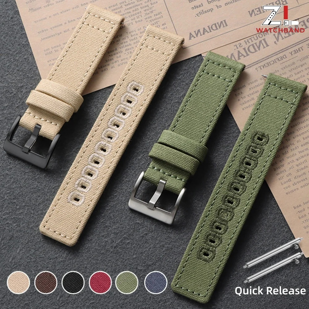 Quick Release Nylon Canvas Watch Strap 18mm 20mm 22mm for Samsung Galaxy 3/4 40mm 44mm Classic 46/42mm for Huawei Canvas Straps