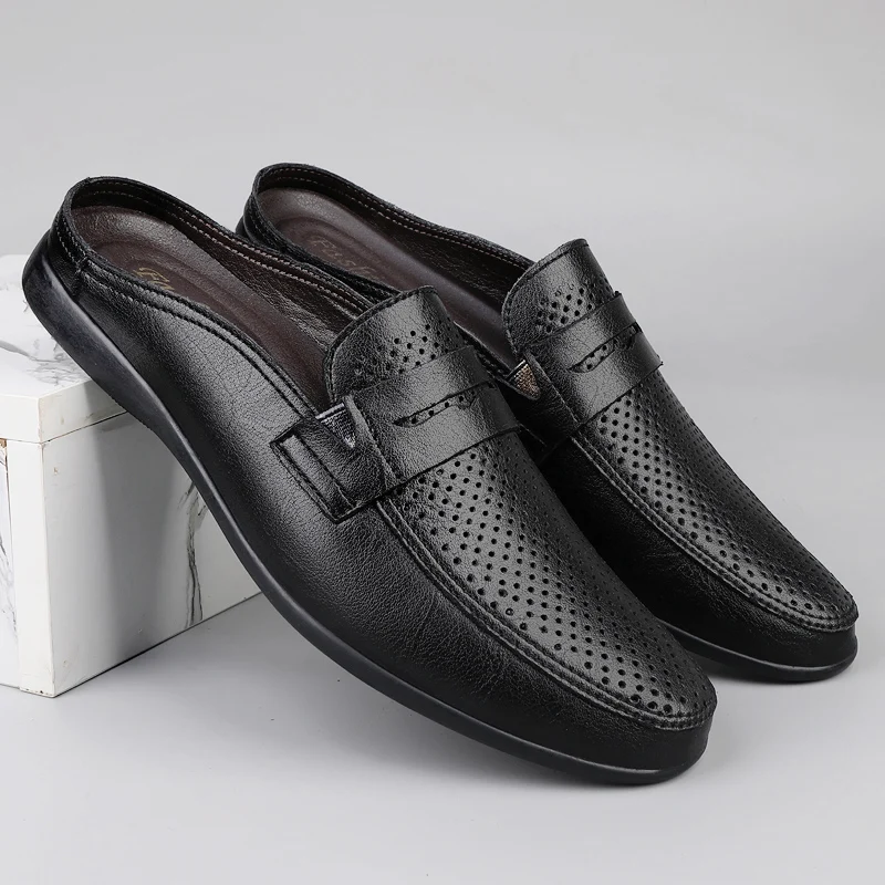 

Summer Men's Leather Loafers Walking Flats Breathable Outdoor on Casual Shoes Male Shoes Comfortable and Stylish Slippers