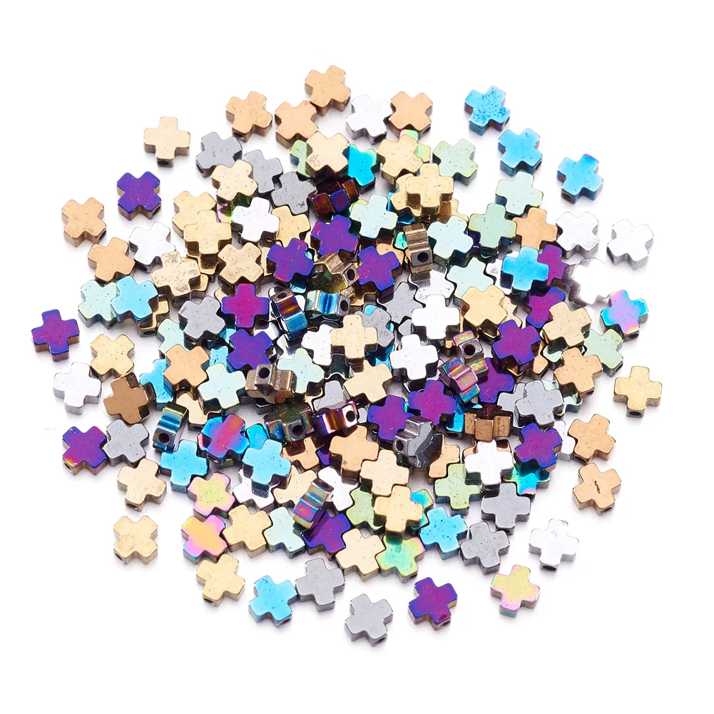 

1 Set 3mm Cross Hematite Beads Electroplated Synthetic Non-magnetic Spacer Beads for Jewelry Bracelet Earring Making DIY Crafts