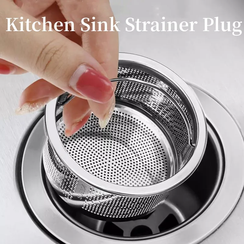 Stainless Steel Kitchen Sink Strainer Plug 99%  Sink Drain Cover Filter Basket With Handle Waste Filter Mesh Kitchen Accessories