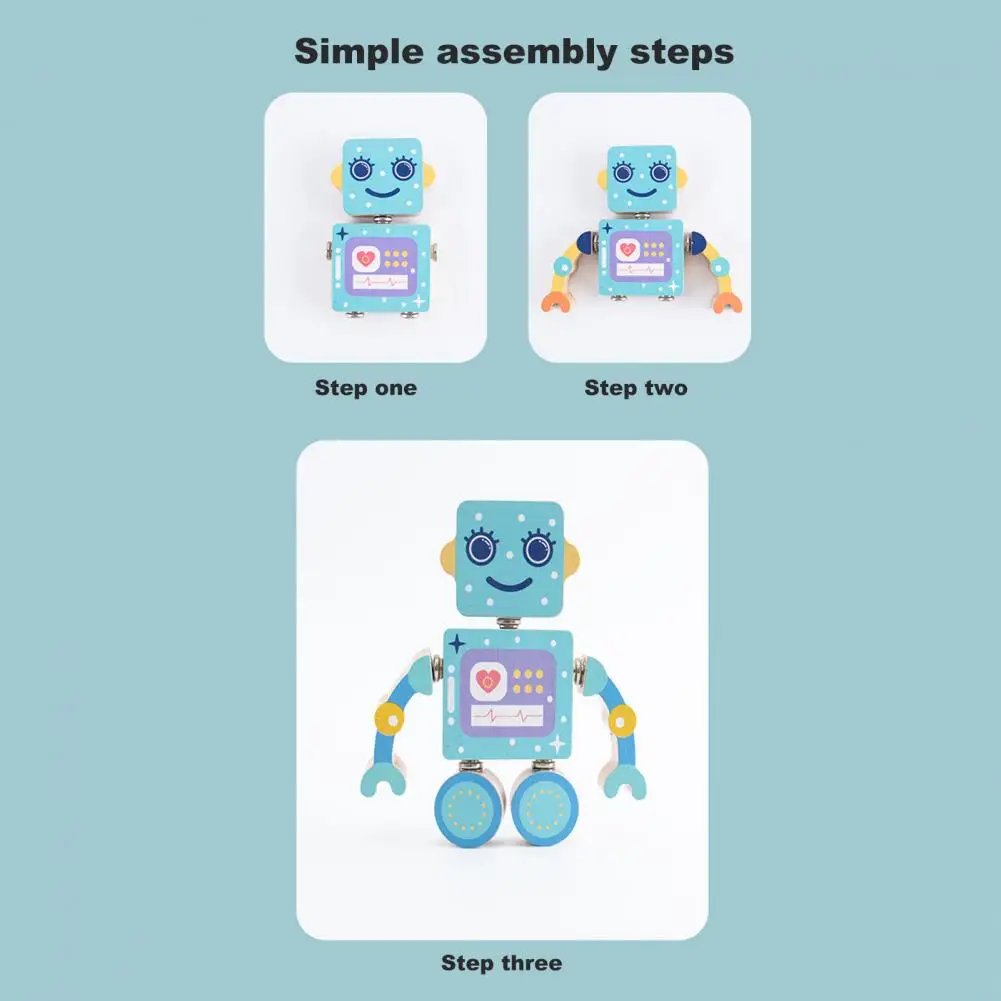 Kids Robot Building Toy Snap-together Robot Building Blocks Educational Wooden Robot Building Blocks Set for Toddlers for Boys