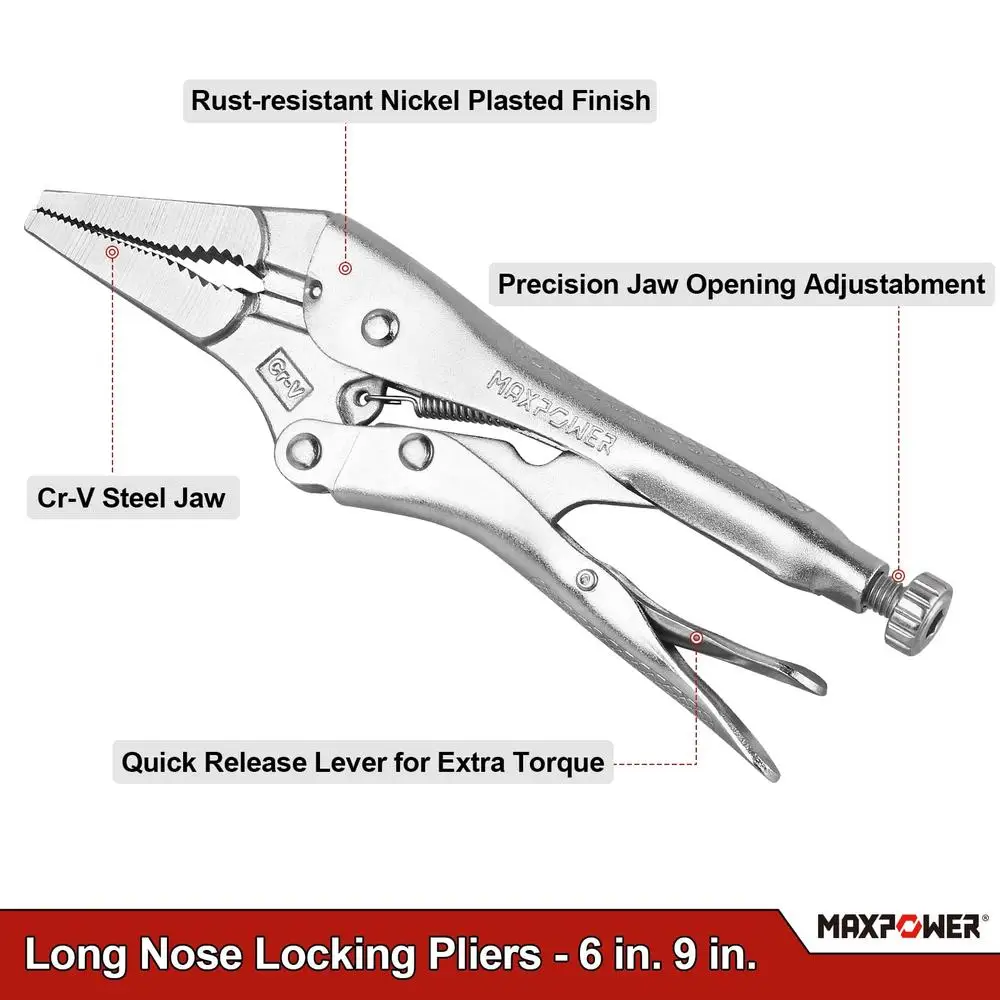 مجموعة كماشة القفل مكونة من 5 قطع من برغي الفك الطويل والأنف المنحني قابل للتعديل وفتحة سداسية