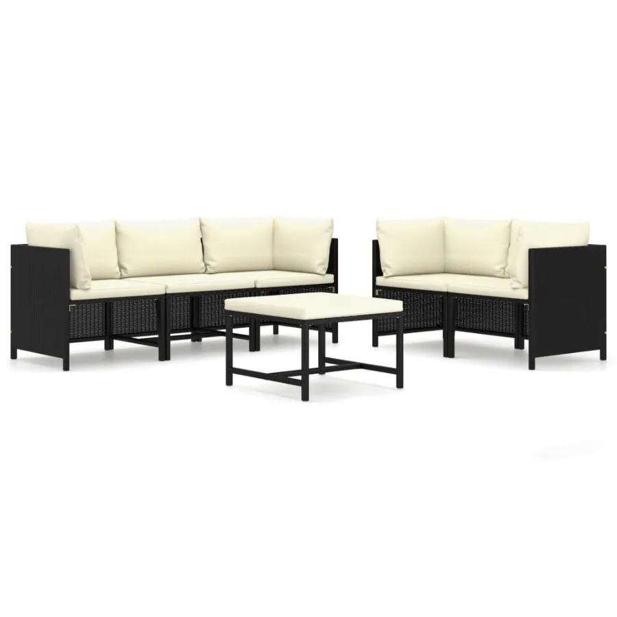 

6 Piece Patio Lounge Set with Cushions Poly Rattan Black