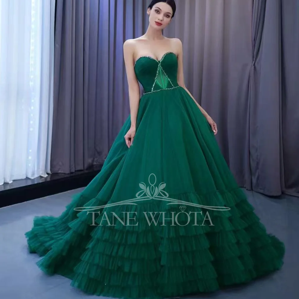 

Women's 2025 Sweetheart Sleeveless Evening Dress Dark Green Lace up Back Sequined Luxury Long Customized Gown