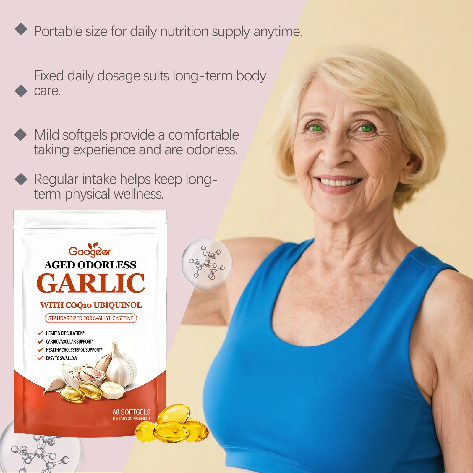 Elderly Daily Garlic Extract Capsules Vascular Cleaning Supplement Cardiovascular Heart Health Regulate Cholesterol Blood Lipids