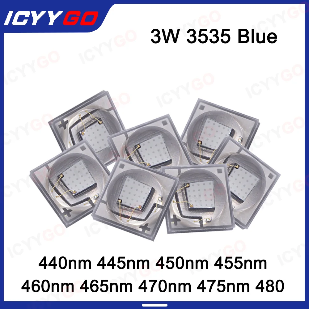 

High Power SMD 3535 3W blue light 440nm 445nm 450nm 455nm 465nm 470nm475nm 480nm Ceramic Fish Chip Led Lighting Lamp Beads