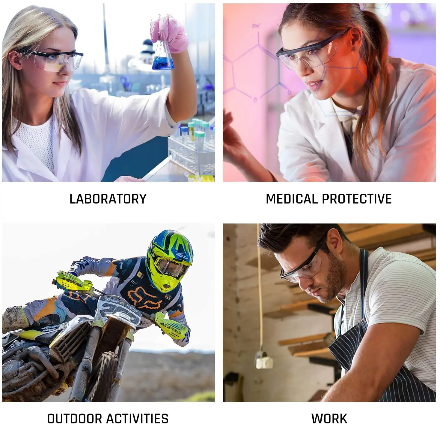Safety Glasses Clear Anti-Fog Goggles Glasses Protective Eye Wear Industrial Approved Wide-Vision（4 PACK）