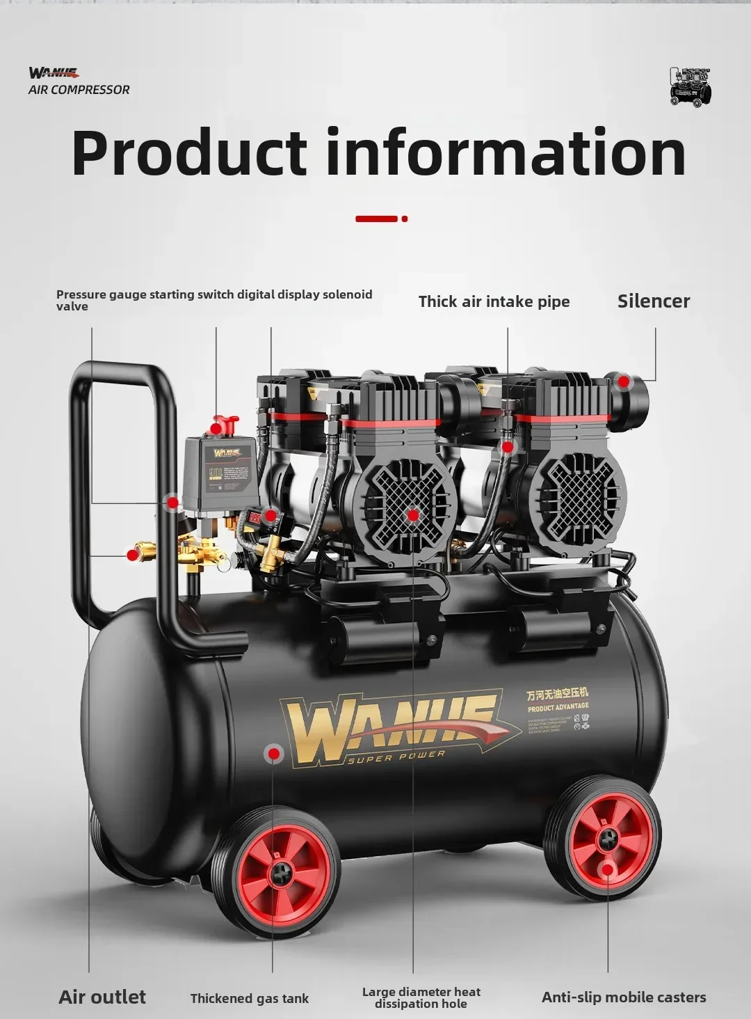 220V Portable Industrial Grade Woodworking Silent High Pressure Air Compressor Pump Air Compressors AC