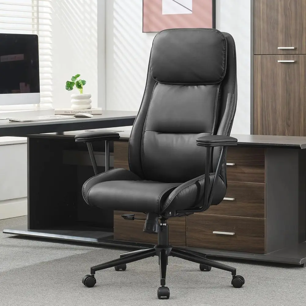 

Ergonomic High-Back Swivel Desk Chair with Lumbar Support, Black Leather, 330lbs Capacity