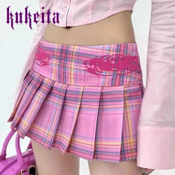 Harajuku Pink Plaid Pleated Skirt Preppy Style Y2k Cute Sexy Mini Shorts Skirts Women Summer Kawai Mini Skirts Streetwear