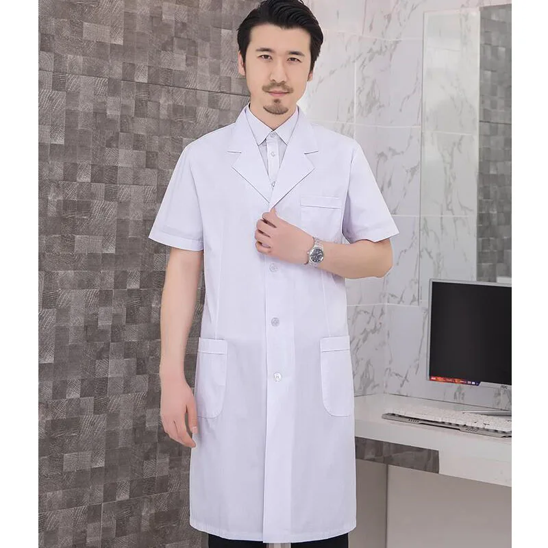 Summer Men White Blue Lab Coat Short Sleeve Pockets Uniform Male Pharmacy Work Wear Student Doctor Nurse Clothing With Pockets