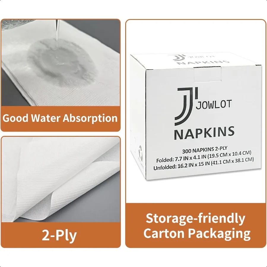 ナプキン 2プライ 300枚入り 紙製ディナーナプキン ホワイトナプキン 結婚式 パーティー バスルーム 日常使い用 16.2 X 15