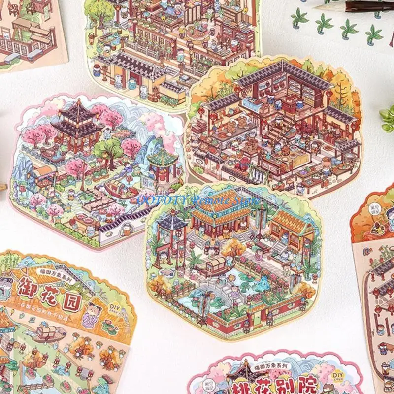 Aesthetic Sticker Cats Scene Sticker Chinese Landscape Sticker