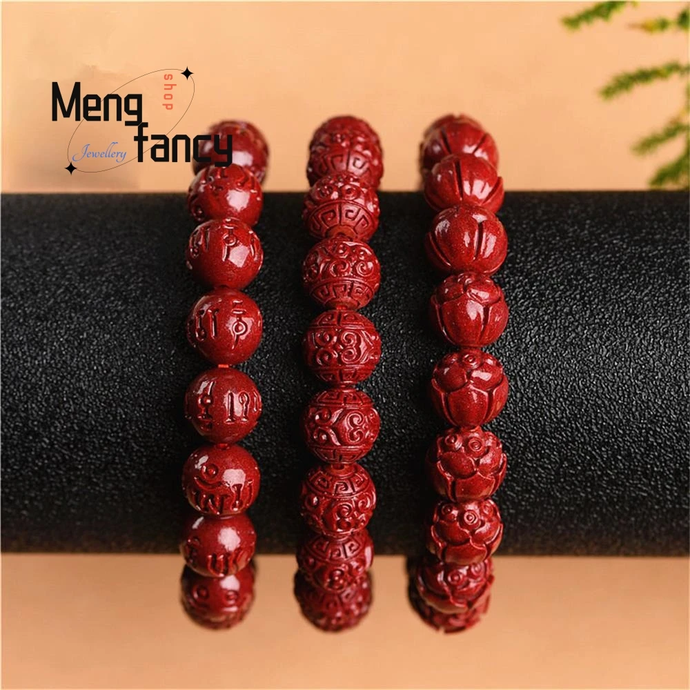 Raw Ore Vermilion High-content Purple Gold Sand Six-character Mantra Round Bead Lotus Cloud Hand Chain Popular Fashion Jewelry