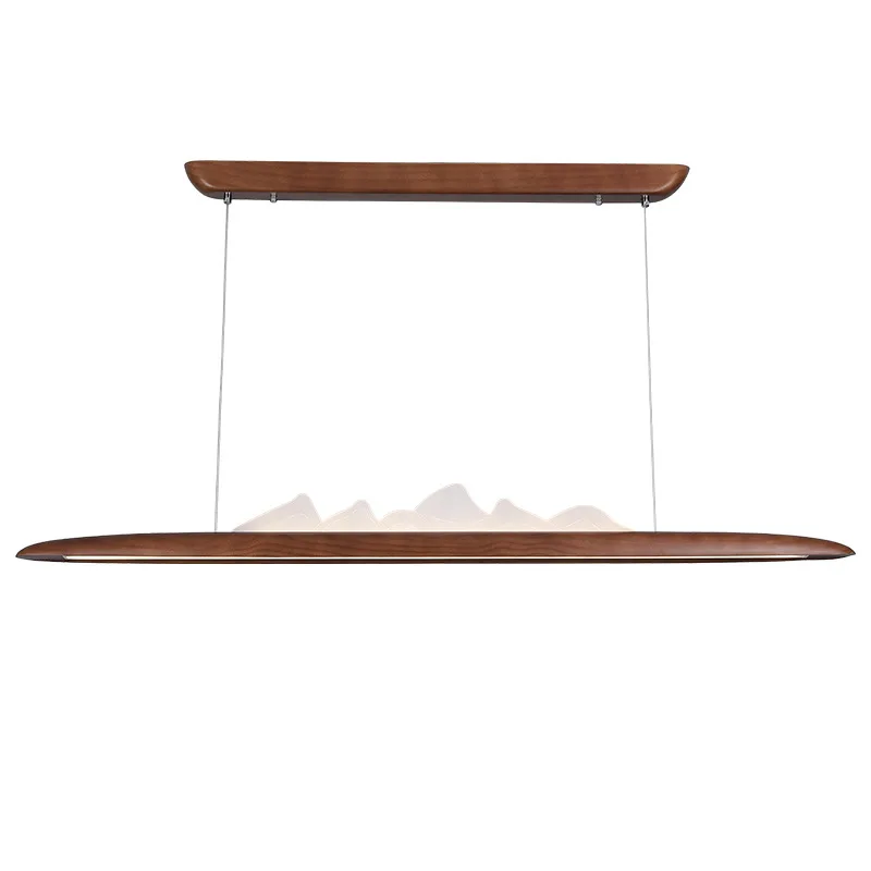 

New Chinese-style Zen study bar counter black walnut solid wood modern office tea room lamp landscape long restaurant