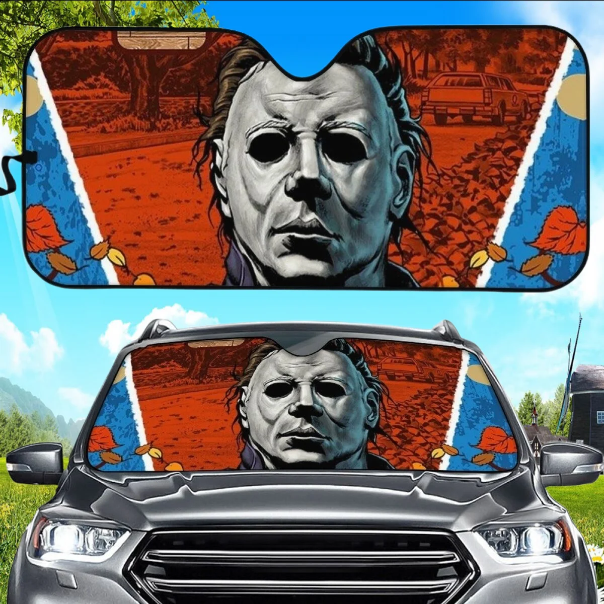 Horror Movie Car Sunshade Cover Michael Myers Design Front Window Visor Sun Shade Cover Heat Reflector Car Decor Accessories Hot