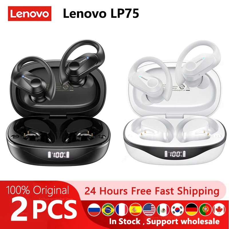 Lenovo LP75 Ture Wireless Headphones TWS Bluetooth 5.3 Noise Reduction Sports Ear Hook HiFi Stereo Waterproof Gaming Earphones