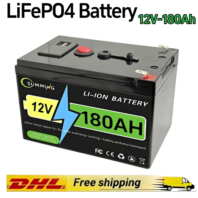 

High-Capacity 12V 200000mAH LiFePO4 Battery with Built-in BMS - Solution for Solar Panels, Motorhomes, Yachts & Backup Power