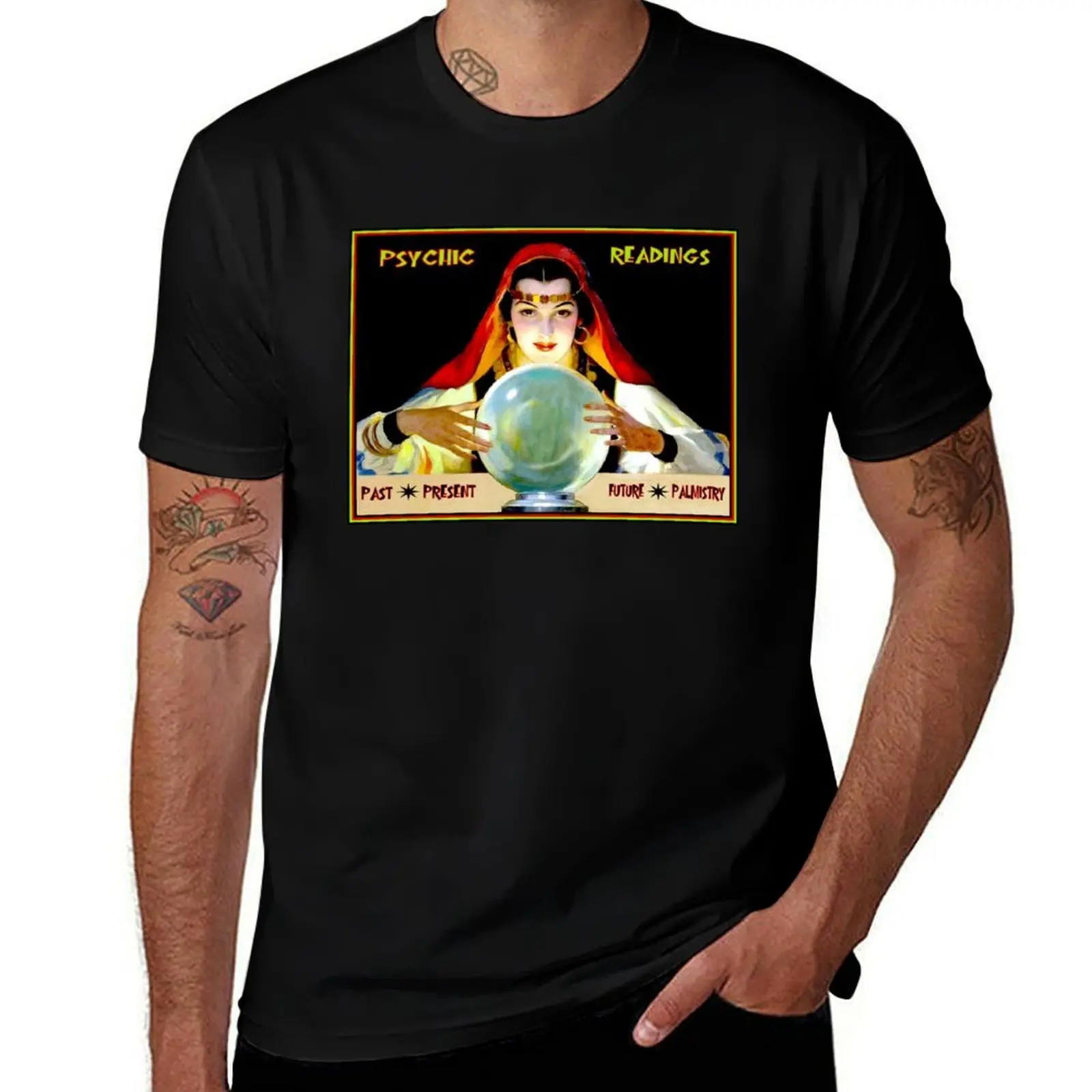 PSYCHIC READINGS : Vintage Fortune Teller Advertising Print T-Shirt Casual Loose Fit Short Sleeve T-Shirt
