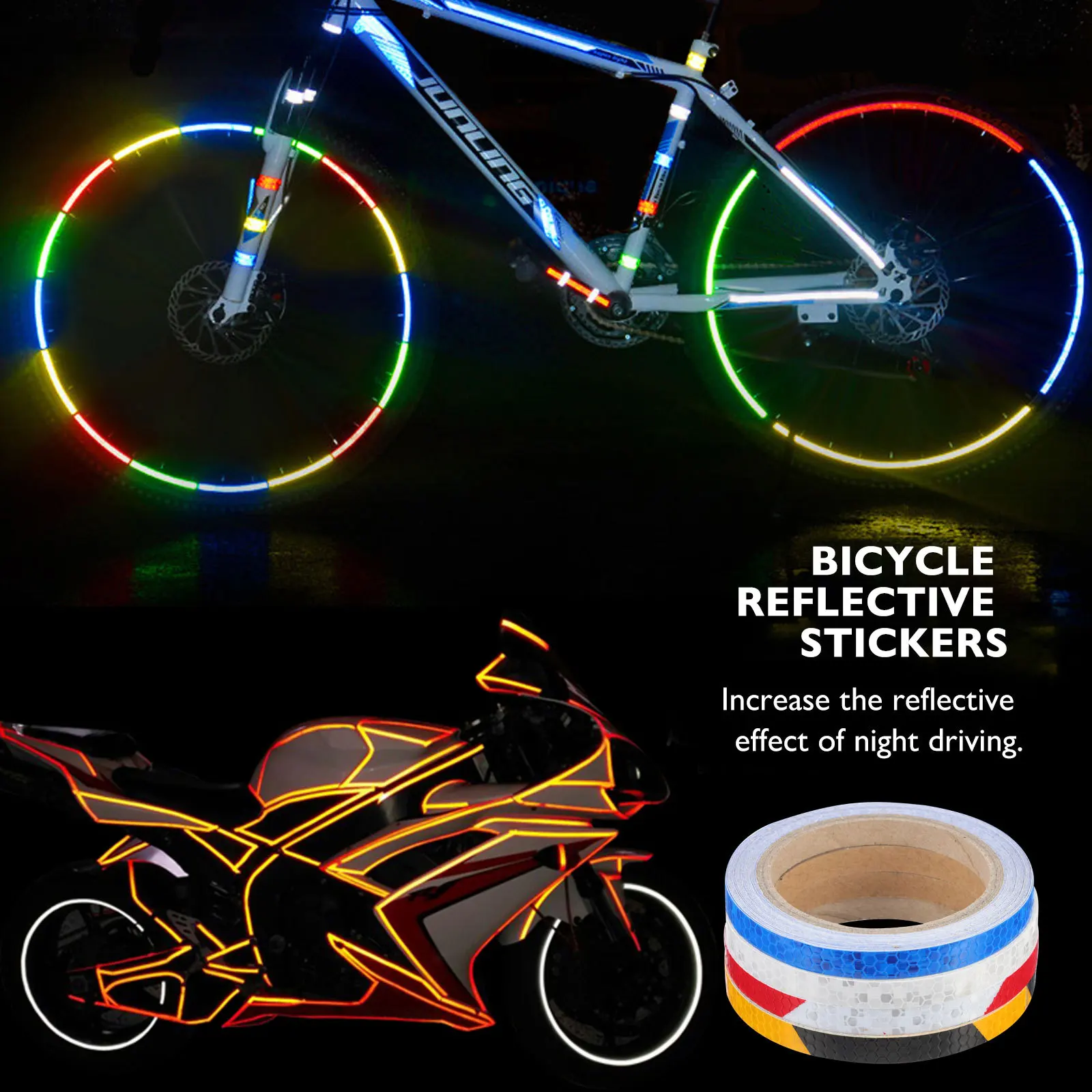 

4 Rolls Bike Reflective Sticker Durable Premium Material Waterproof Reflectors Night Riding Warning Luminous Decals