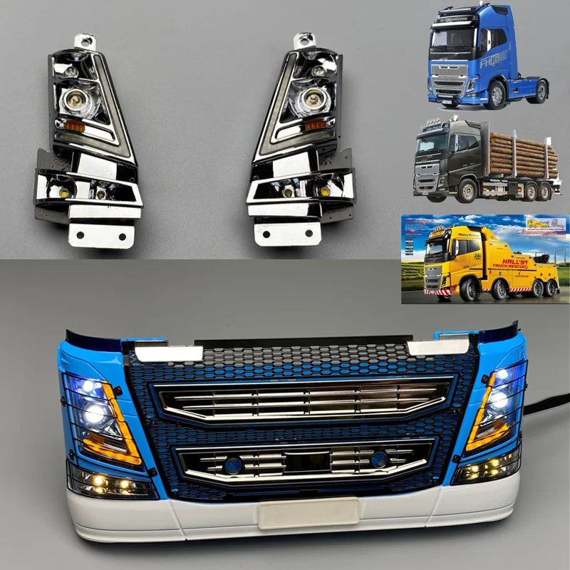 1:14th Scale LED Running Water Headlights Upgrade Light for Tamiya RC Truck for VOLVO FH16 750 56360 56362 Car DIY Parts