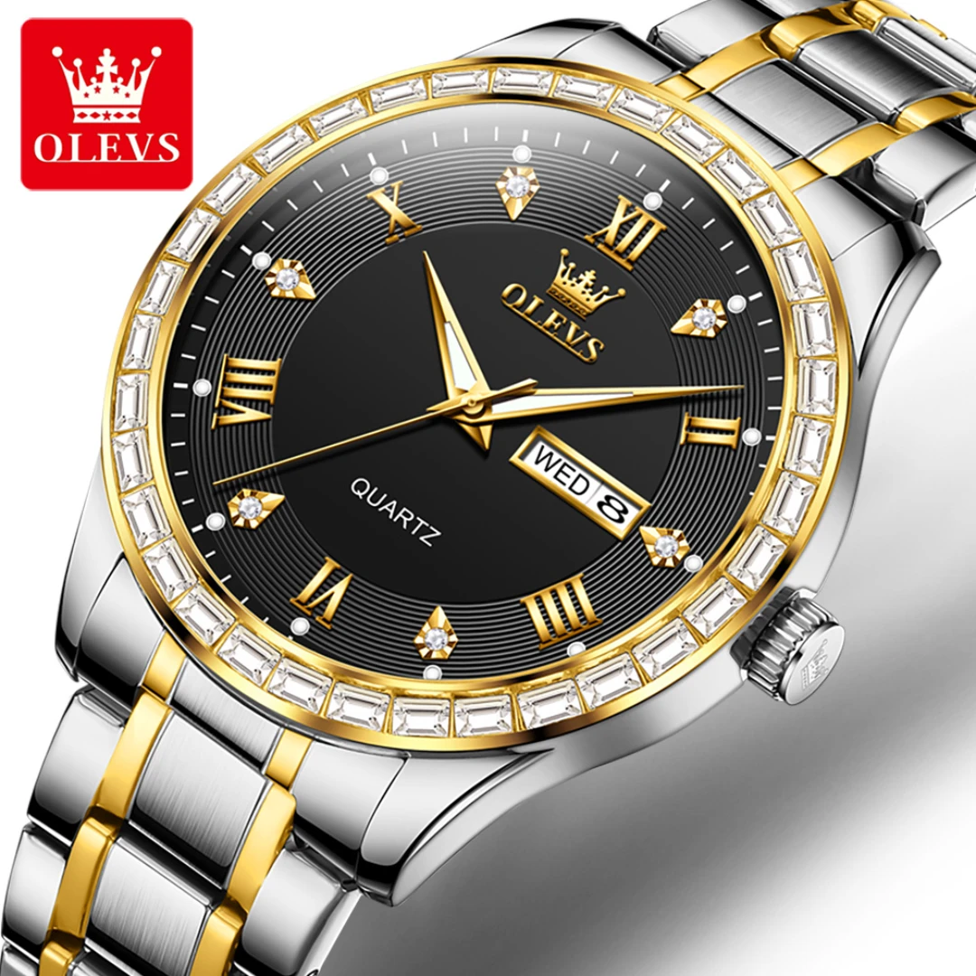 

OLEVS 9906 Fashion Quartz Watch Gift Round-dial Stainless Steel Watchband Wristwatch Week Display Calendar