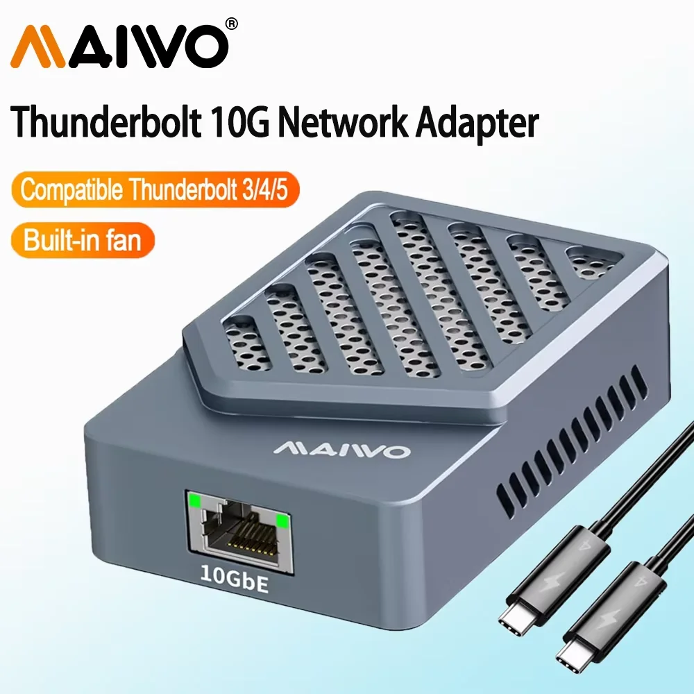 MAIWO 10 جيجابت إيثرنت ميناء إيثرنت محول Thunderbolt 3/4/5 USB 4 دعم تبديد صامت لنقل البيانات عالي السرعة