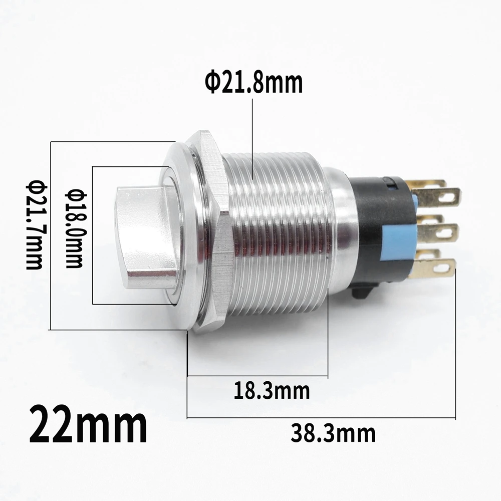 16/19/22mm Metal Rotary Switch Self-return Momentary Self-locking Fixation Waterproof Knob Switch 2/3 Position Without Light