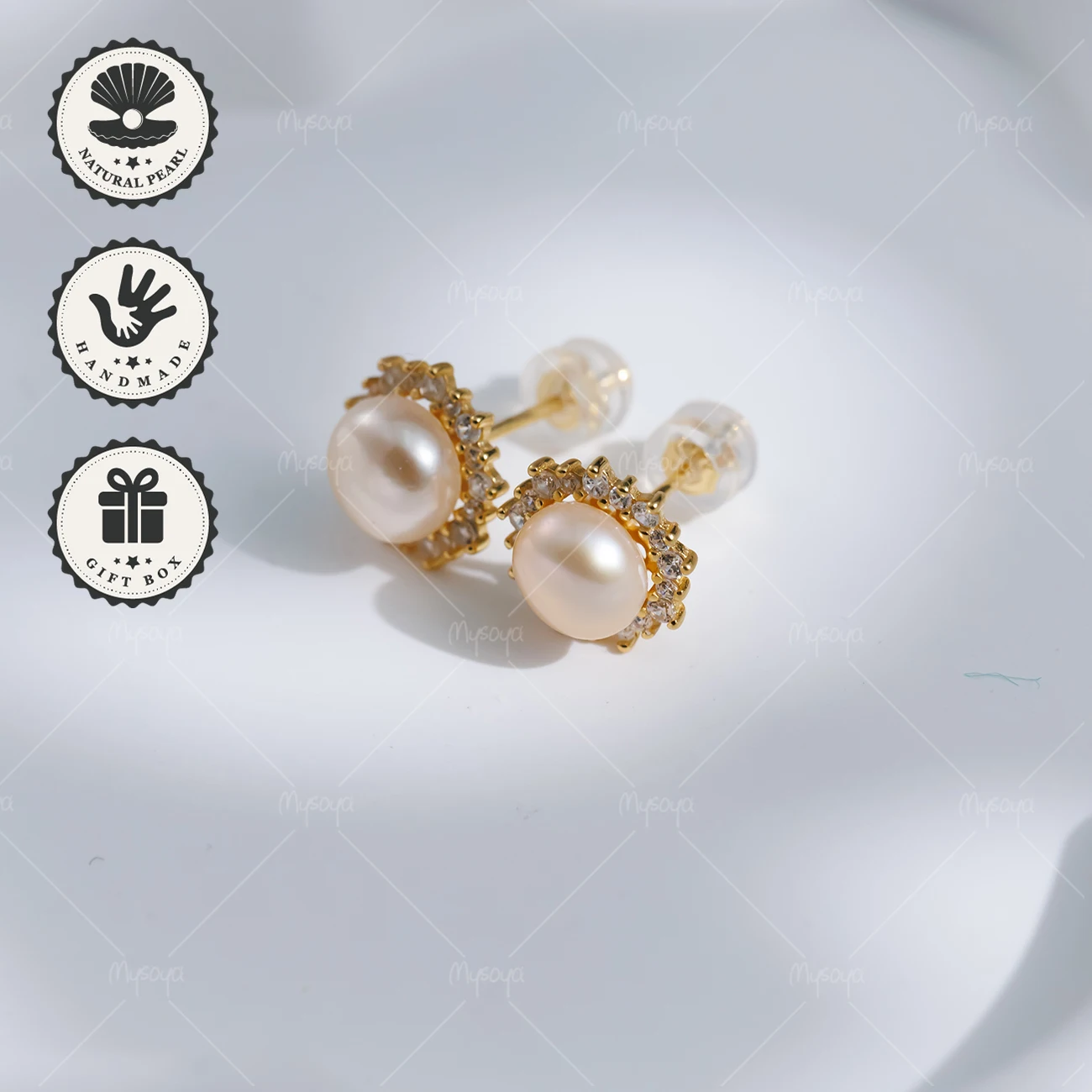 

Серьги-гвоздики MYSOYA с розовым пресноводным жемчугом 7-8 мм в форме подсолнуха, золотистые, в подарочной коробке, подарок на день рождения, подарок на День святого Валентина