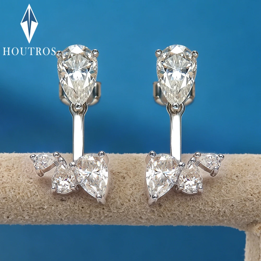 18k Plated Pear Cut All Moissanite Stud Earrings for Women 925 Sterling Silver Pear Lab Diamond Ear Jacket Party Wedding Jewelry