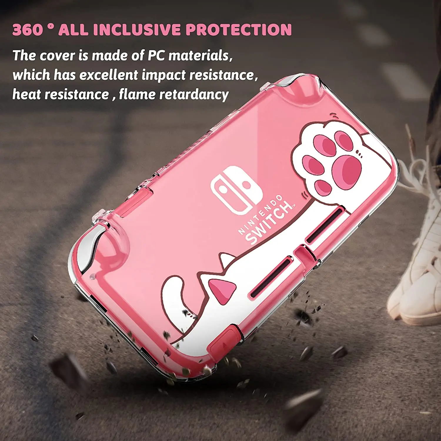 غطاء حماية شفاف مضاد للصدمات من البولي كربونات، غطاء حماية بنمط Cat-Pad متوافق مع ملحقات شل وحدة التحكم Nintendo Switch Lite