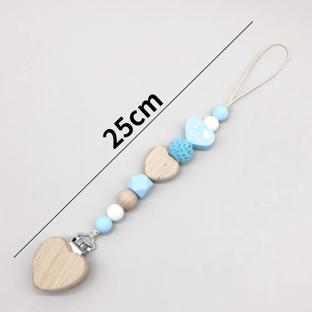 Mom Dad Teether Pendant Silicone Bead Baby Pacifier Clip Chain