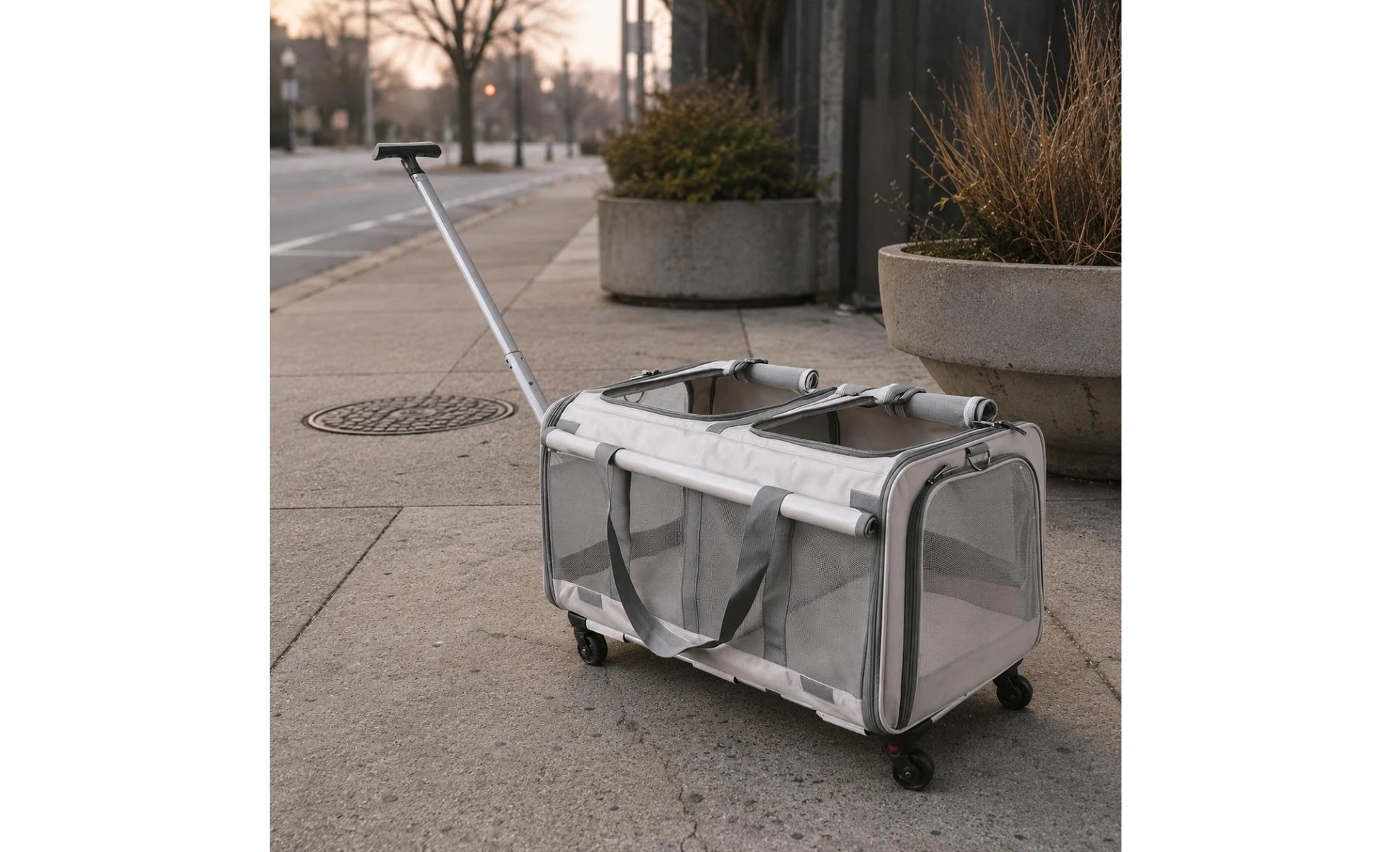Pet Stroller Suitcase Telescopic Handle Soft-Sided Pet Stroller Pet Transport Top Opening Ventilated