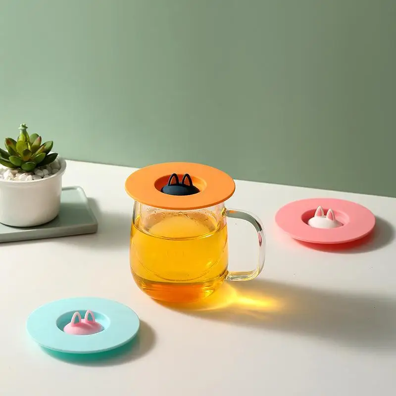 Cute Cat Ear Silicone Cup Lid, Dust‑Proof Round Mug Cover, Reusable Cup Topper Mug Lid Seal Drinkware