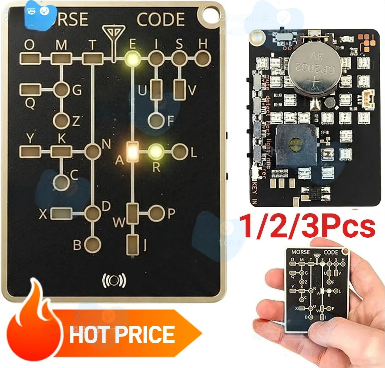 Morse Code Trainer Card Pro Led edition, PCB Electronic Learning Tool,Portable Telegraph Practice Kit for Adults,HAM Radio