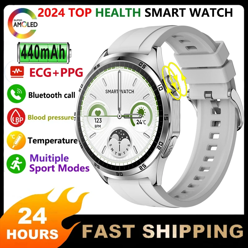 Moda 1.43 'amoled relógios inteligentes das mulheres dos homens ecg + ppg freqüência cardíaca dente azul chamada smartwatch à prova dwaterproof água e