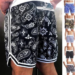 Mens Paisley Shorts Summer Breathable Jogger Workout Training Gym Bodybuilding Running Fitness Shorts With Phone Zipper Pockets