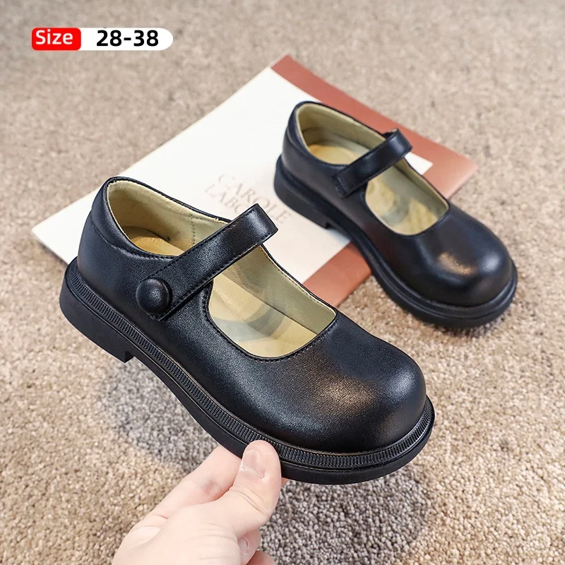 

Модные кожаные модельные туфли для девочек, нескользящая искусственная микрофибра на подкладке с волшебными ремешками, вечерние школьные туфли принцессы 26-38