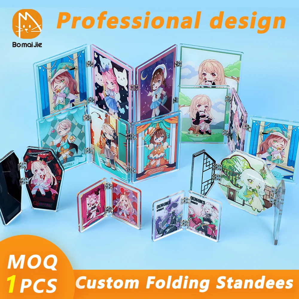 

Акриловая подставка на заказ, навесные складные подставки для экрана, персонализированные аниме-персонажи, двухсторонняя печать, подставки для фотографий