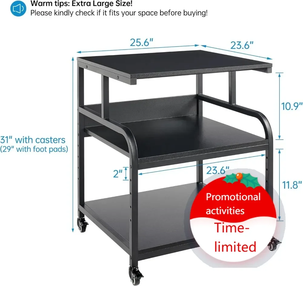 

Hot salesExtra Large Adjustable Printer Stand with Wheels, 3-Tier Rolling Cart for Heavy Office Equipment